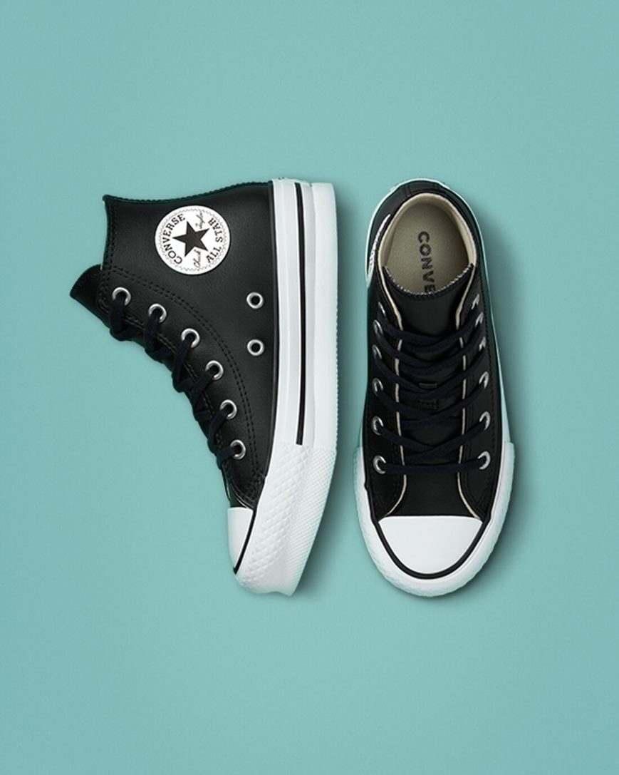 Pantofi Platforma Baieti Converse Chuck Taylor All Star Lift Piele Inalti Negrii Bej Albi | RO EHPDC089